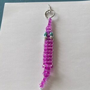 Handmade Purple Beaded Worm Keychain